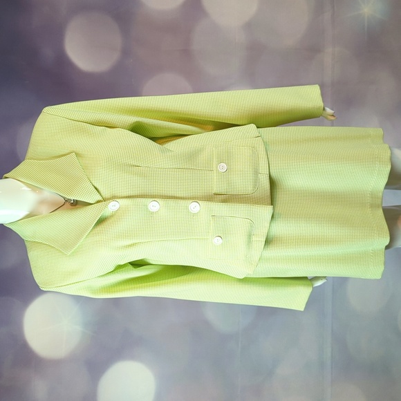 Habits Women's 2 Piece Suit Jacket / Blazer and Skirt Lime White Suit Set sz 10 - Picture 2 of 8